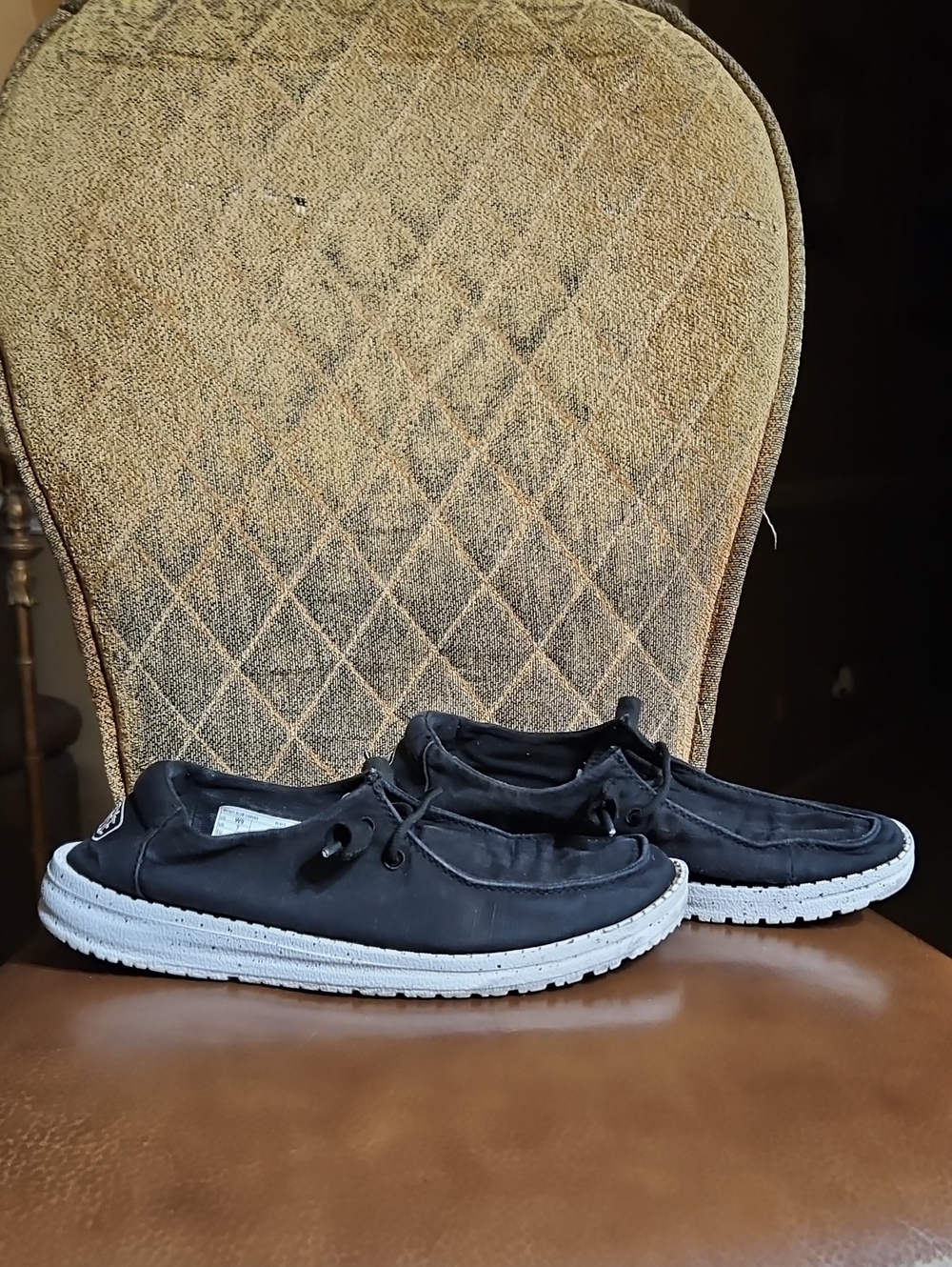 Hey Dude Wendy Slub Canvas Black White Slip On Loafers Flats Shoes